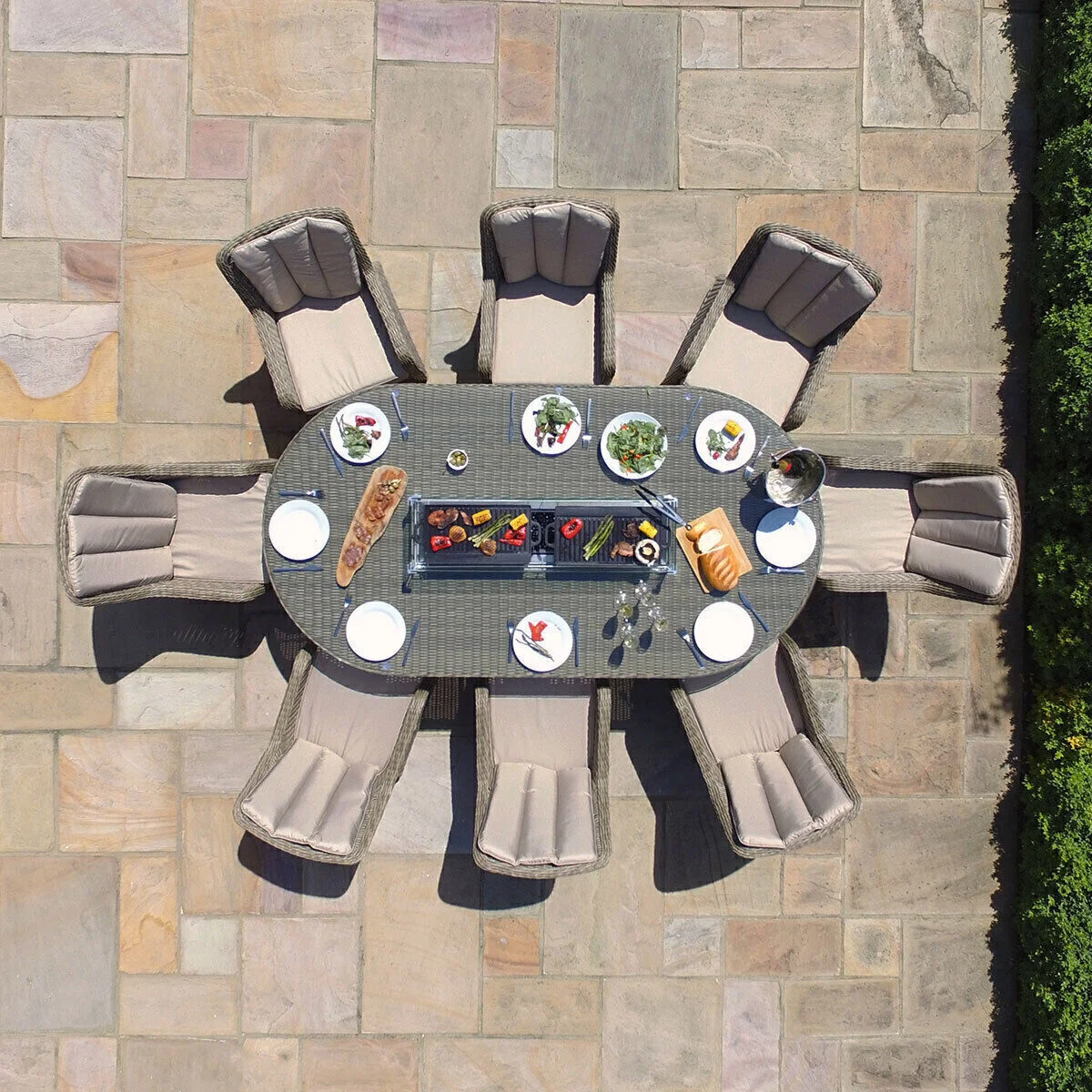 Winchester Venice 8 Seat Oval Rattan Fire Pit Dining Set